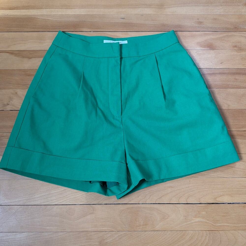 Commense Shorts S Green Linen Blend High Rise Pleated Dressy Summer Casual EUC
